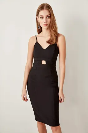 10899 Black Cutout Waist Pencil Dress