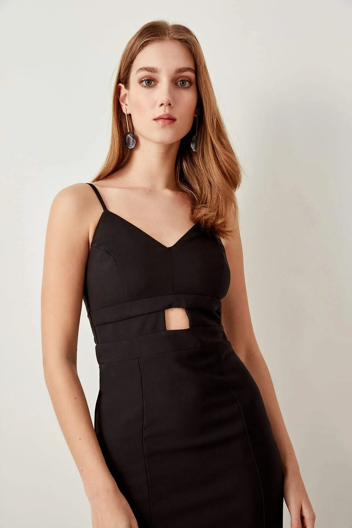 10899 Black Cutout Waist Pencil Dress