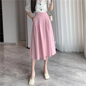 2024 New Spring Autumn A-line Umbrella Womens Fashion Pink High Waist Pleated Ladies Elegant Vintage Long Skirt