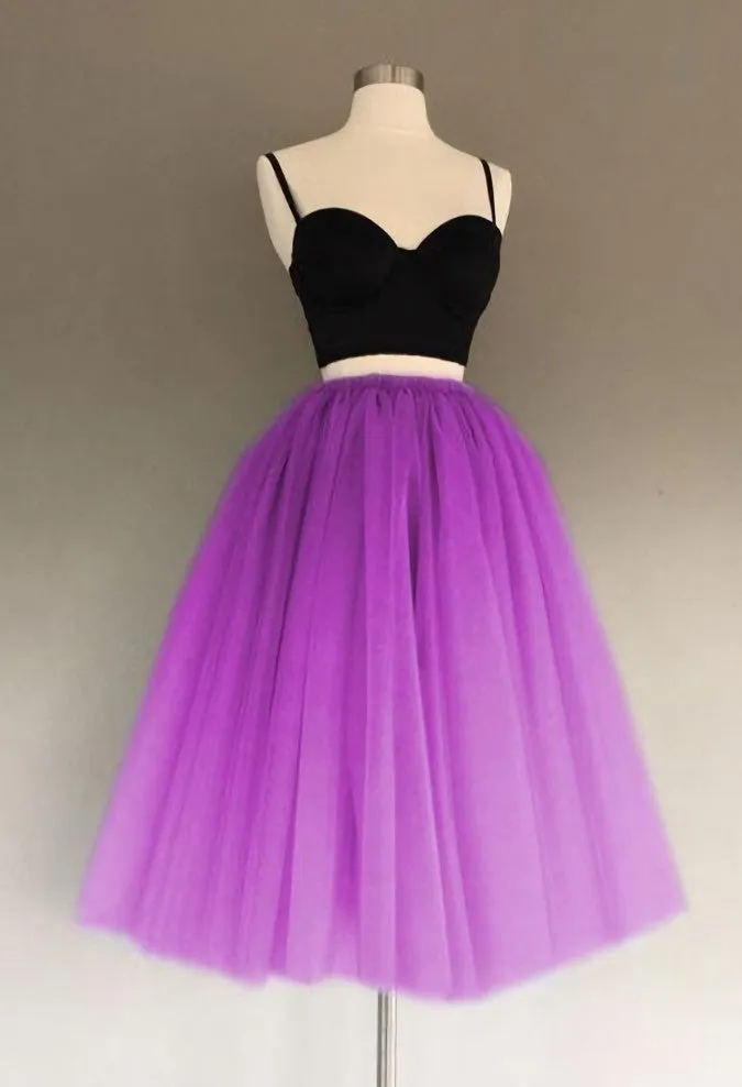 A Line Two Piece Homecoming Dresses Short Tulle Prom Gowns