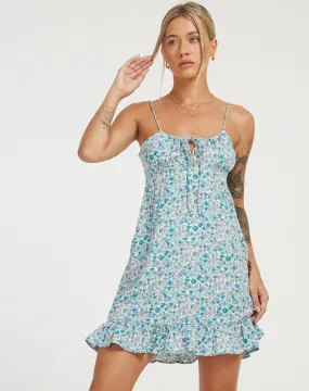 Alaca Mini Dress in Flower Power Blue