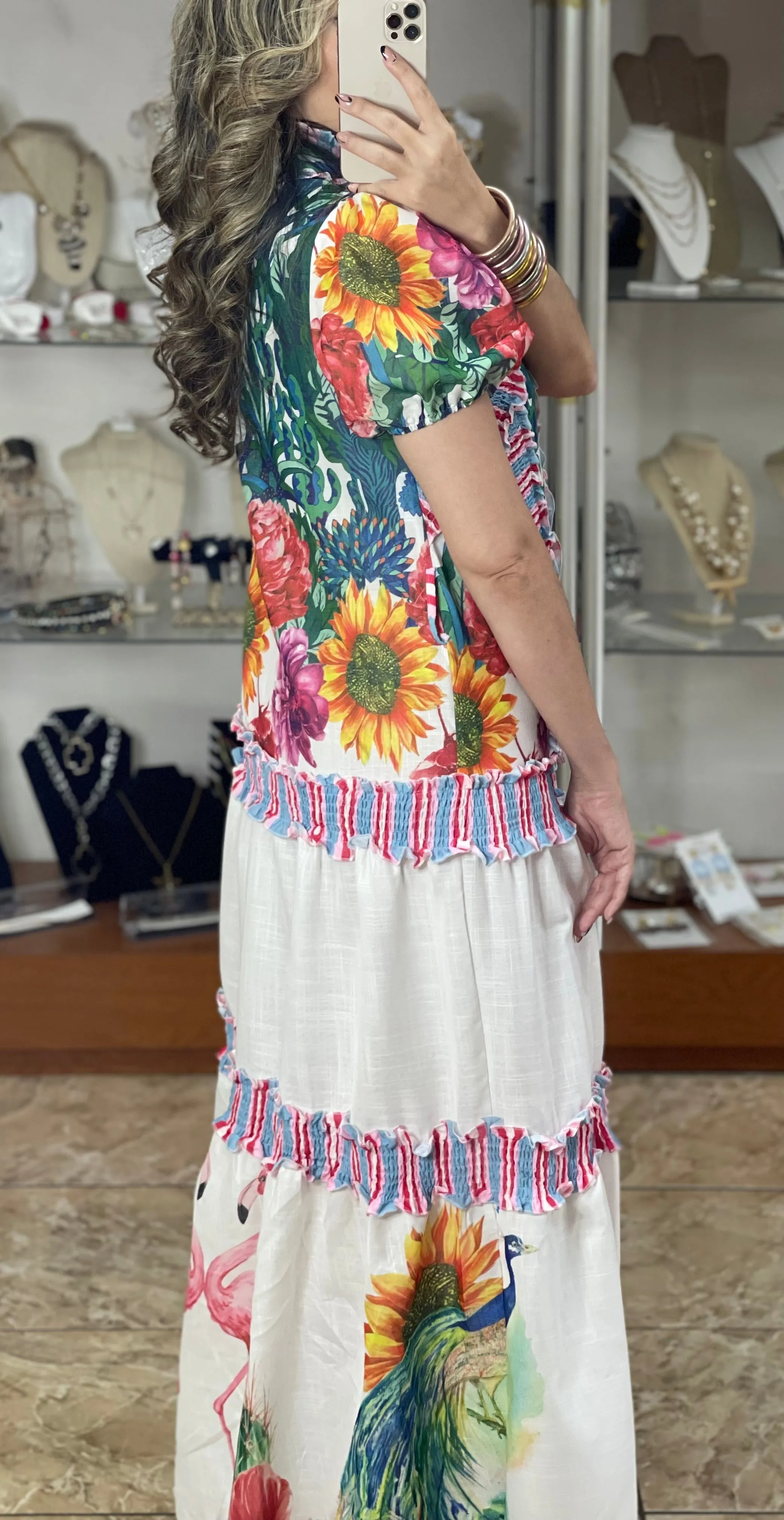 Birds and Flowers Maxi Dress