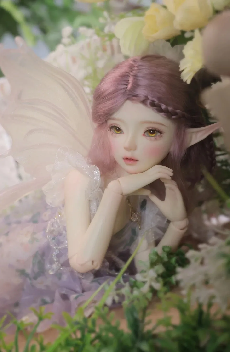 BJD Doll 1/4  Heardind | Flashing Wing Fishtail Skirt, Detachable Magnetic Fairy Ears, Handmade Artist Ball-Jointed Doll