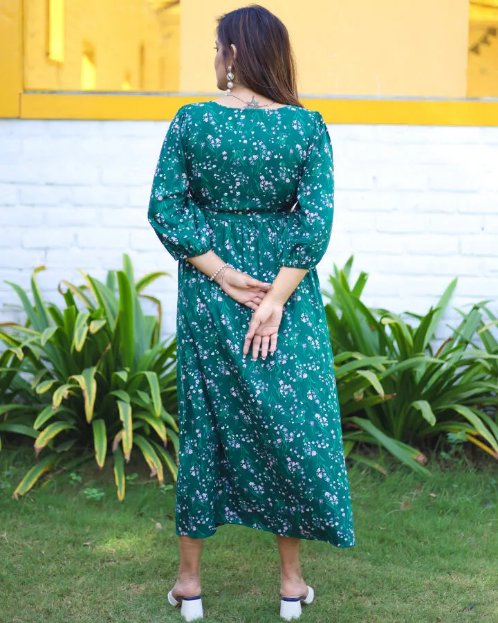 Bright Green Daisies Cut Out Dress