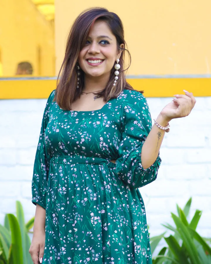 Bright Green Daisies Cut Out Dress