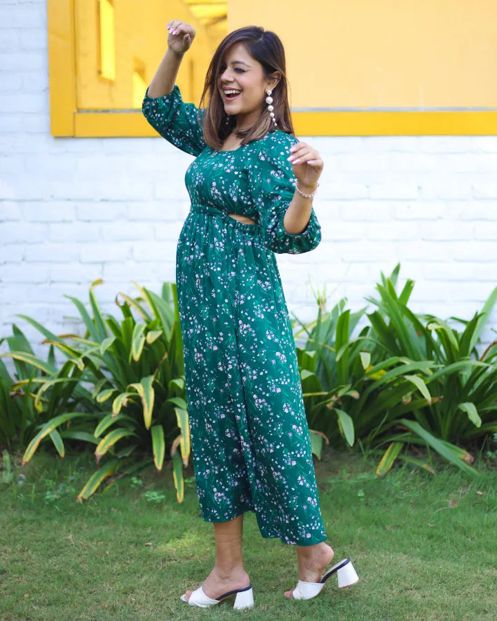 Bright Green Daisies Cut Out Dress