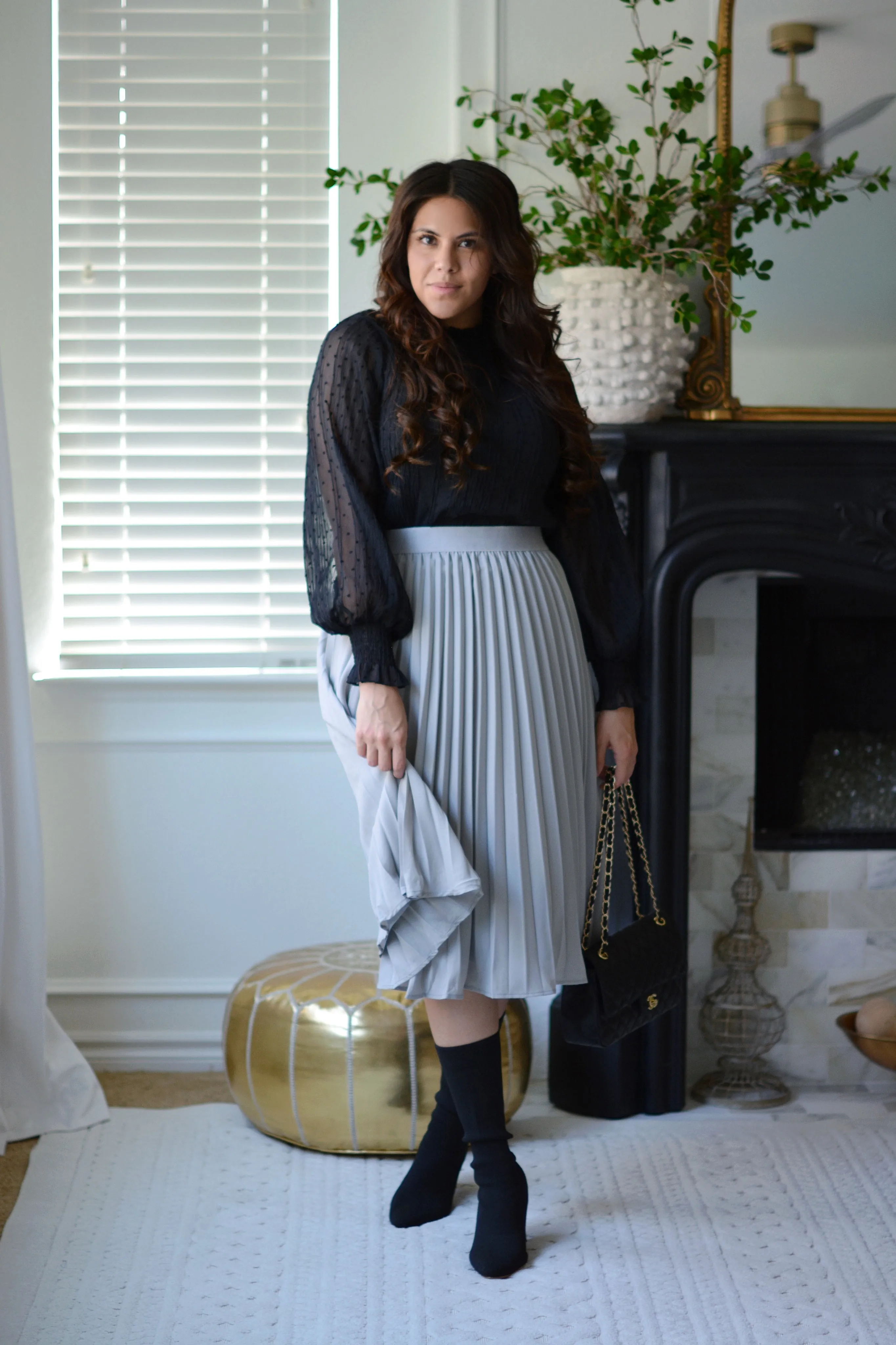 Cheri Gray Pleated Skirt