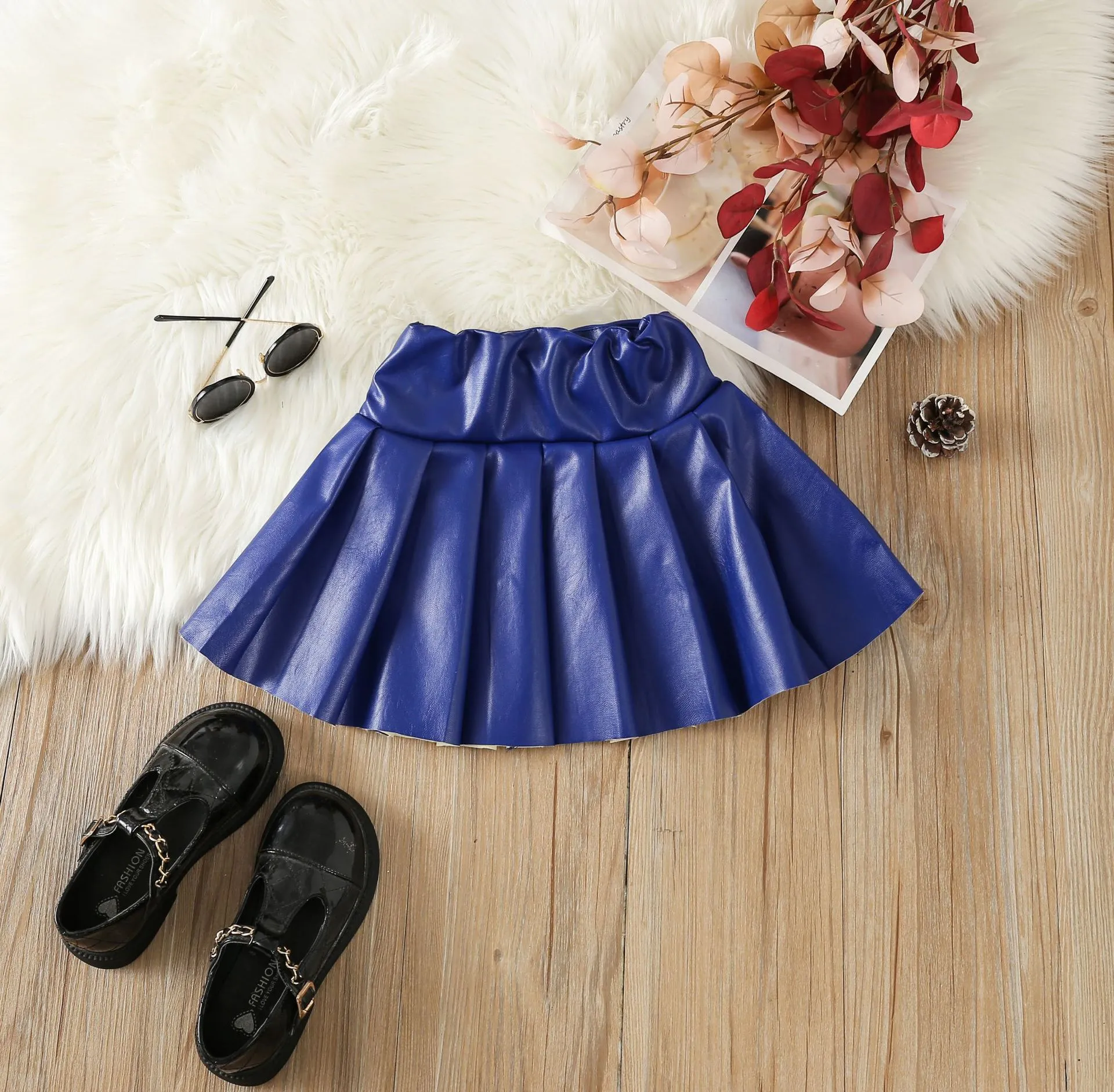 Children's PU pleated skirt short skirt AY3086