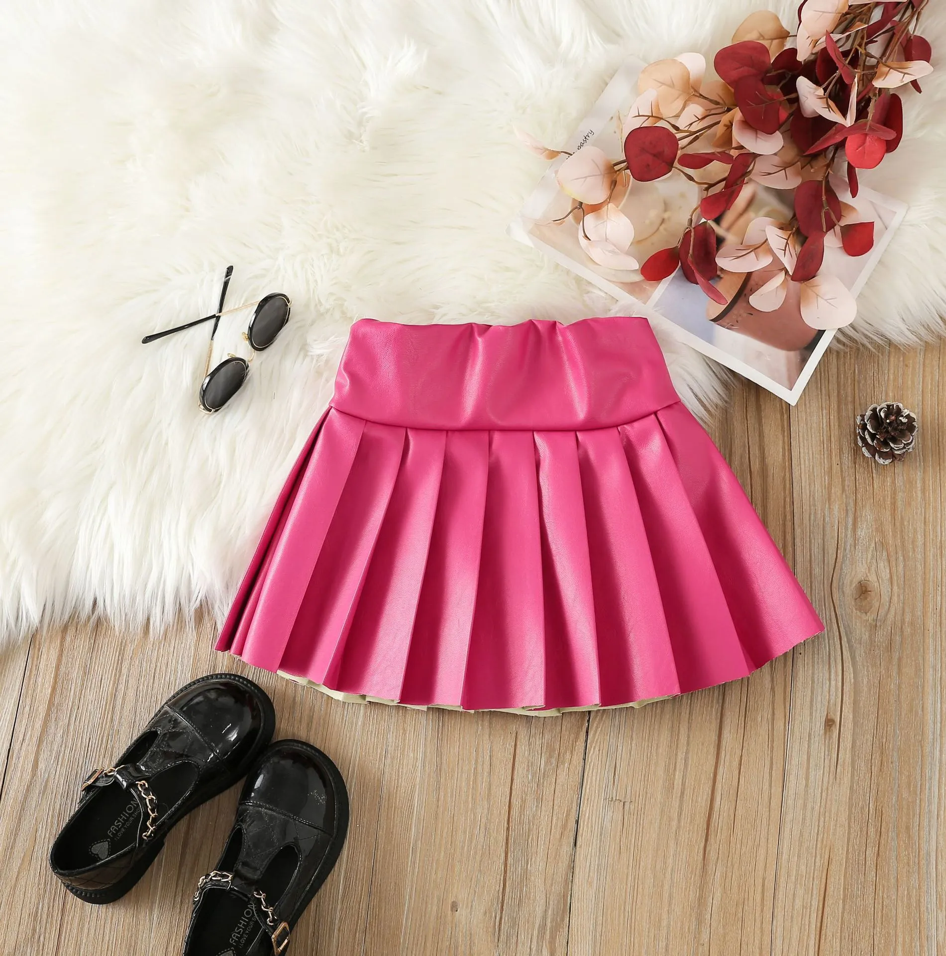 Children's PU pleated skirt short skirt AY3086