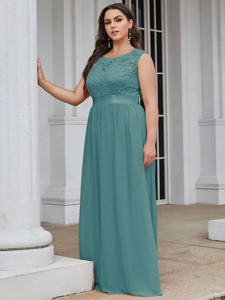 Classic Round Neck V Back Lace Bodice Bridesmaid Dress