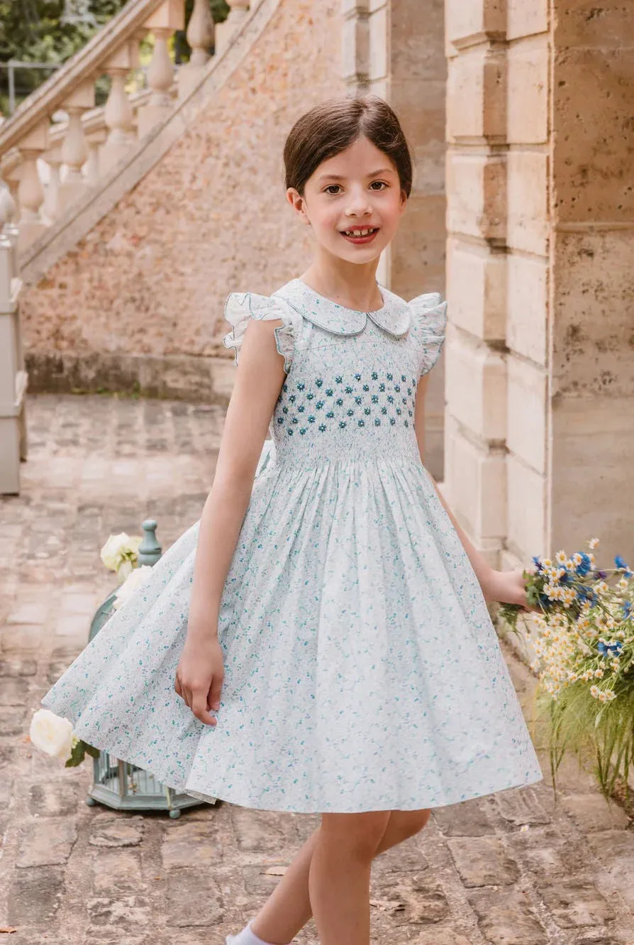 Cosmos Blue Floral Smocked Dress