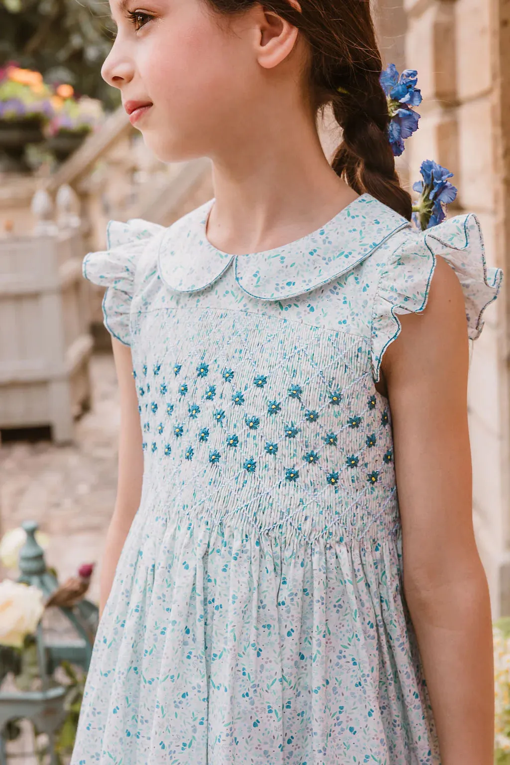 Cosmos Blue Floral Smocked Dress