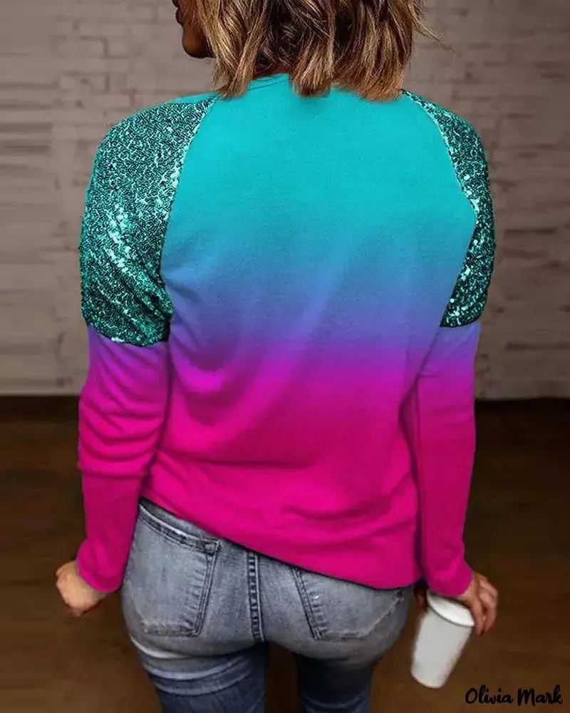 Deanwangkt - Contrast Sequin Gradient Long Sleeve Top