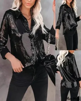 Deanwangkt - Sequin button-up shirt with long sleeves