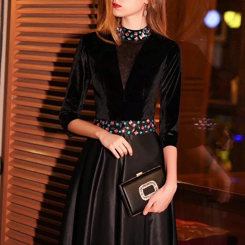 Elegant Crystal-Embellished Black Dress