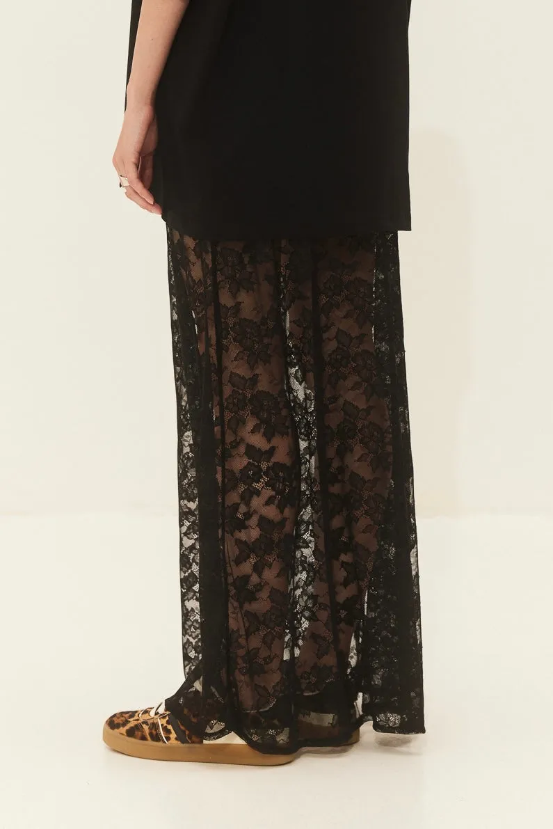 LONG LACE SKIRT "ALMOND" BLACK