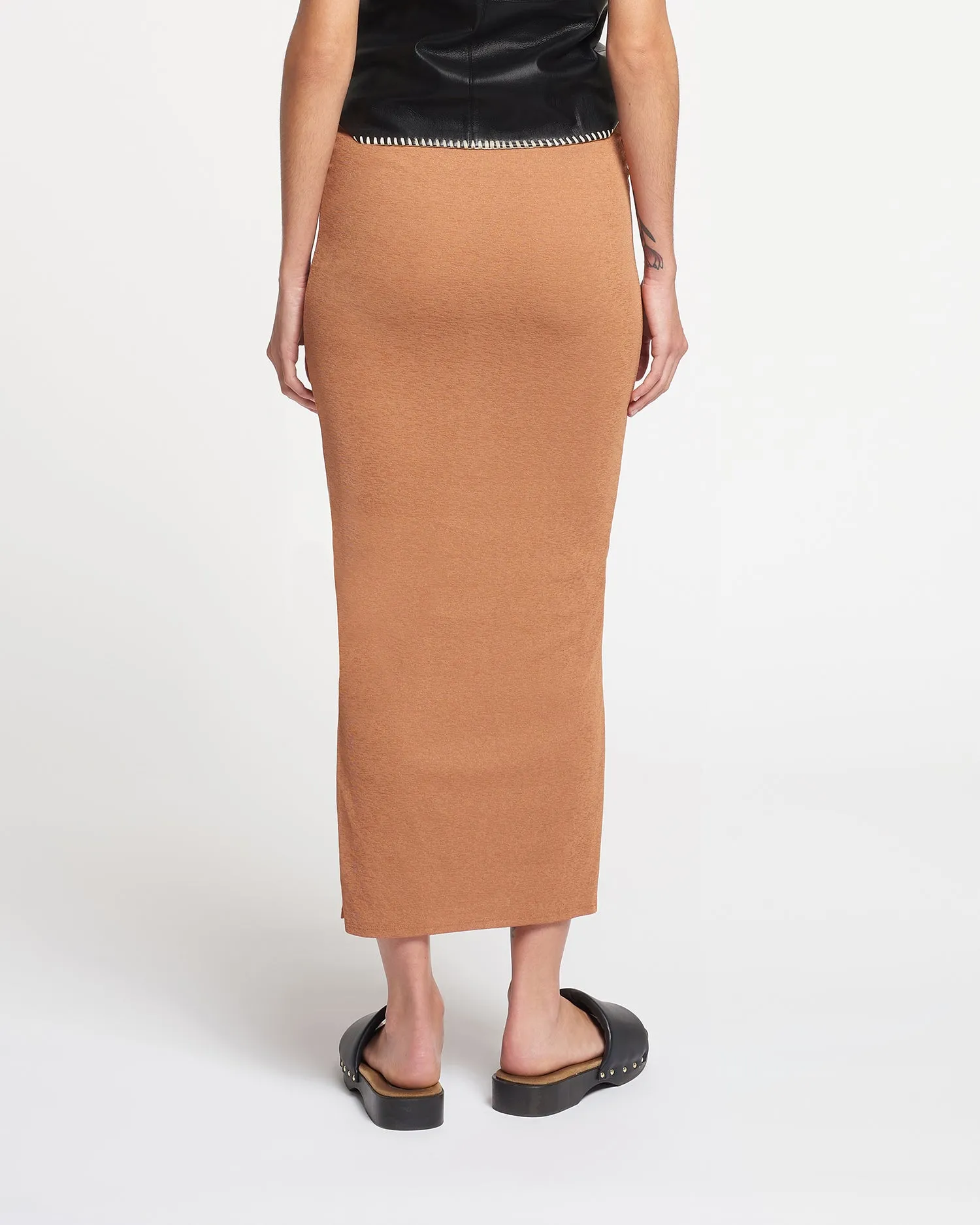 Norine - Ruched Mesh-Jersey Midi Skirt - Caramel