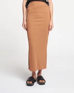 Norine - Ruched Mesh-Jersey Midi Skirt - Caramel