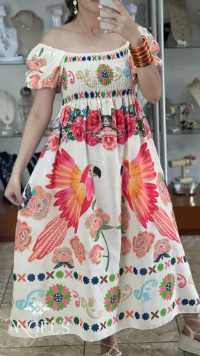 Pink Parrots OS Maxi Dress