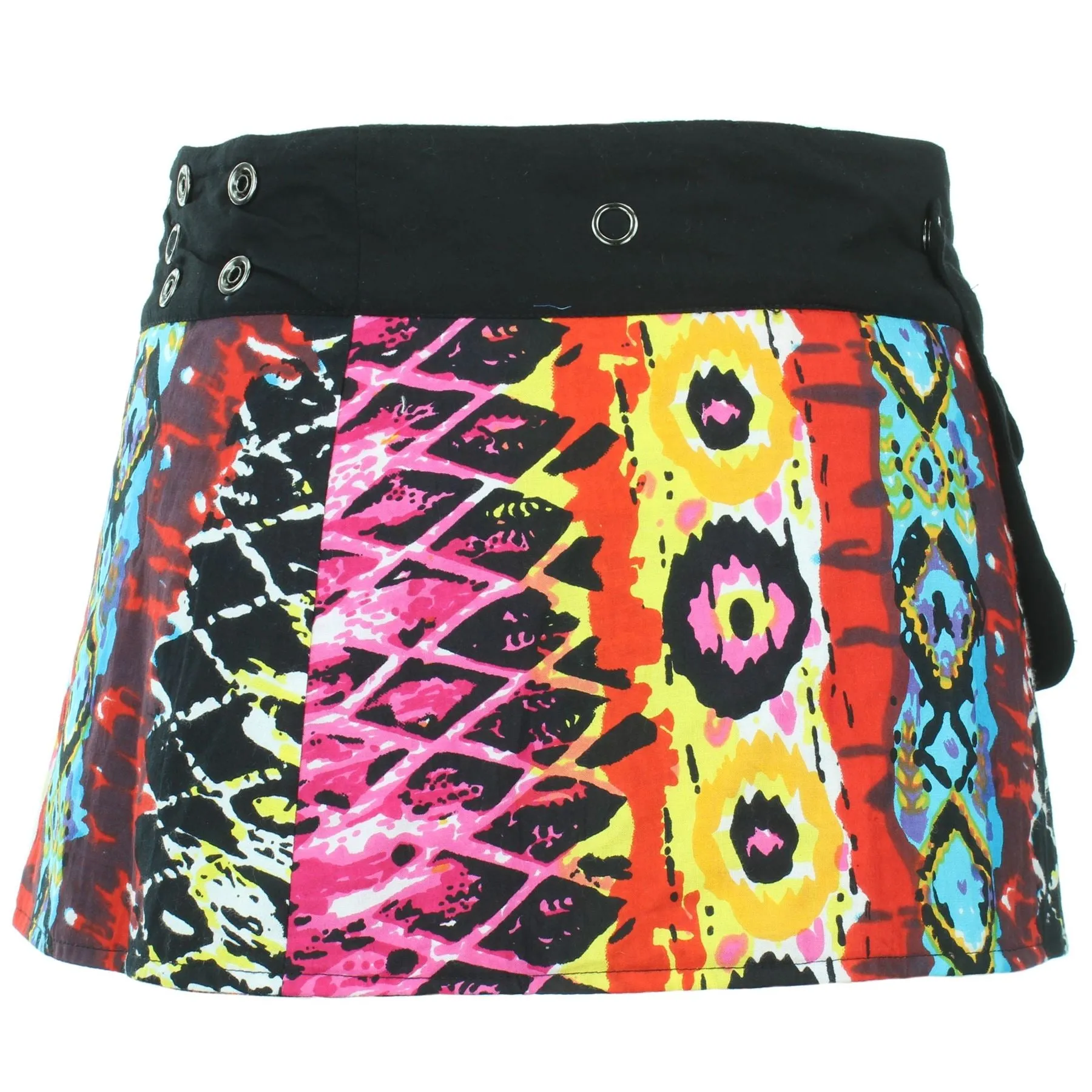 Reversible Popper Wrap Children's Size Mini Skirt - Multi Patch Strips / Psychedelic Snakeskin