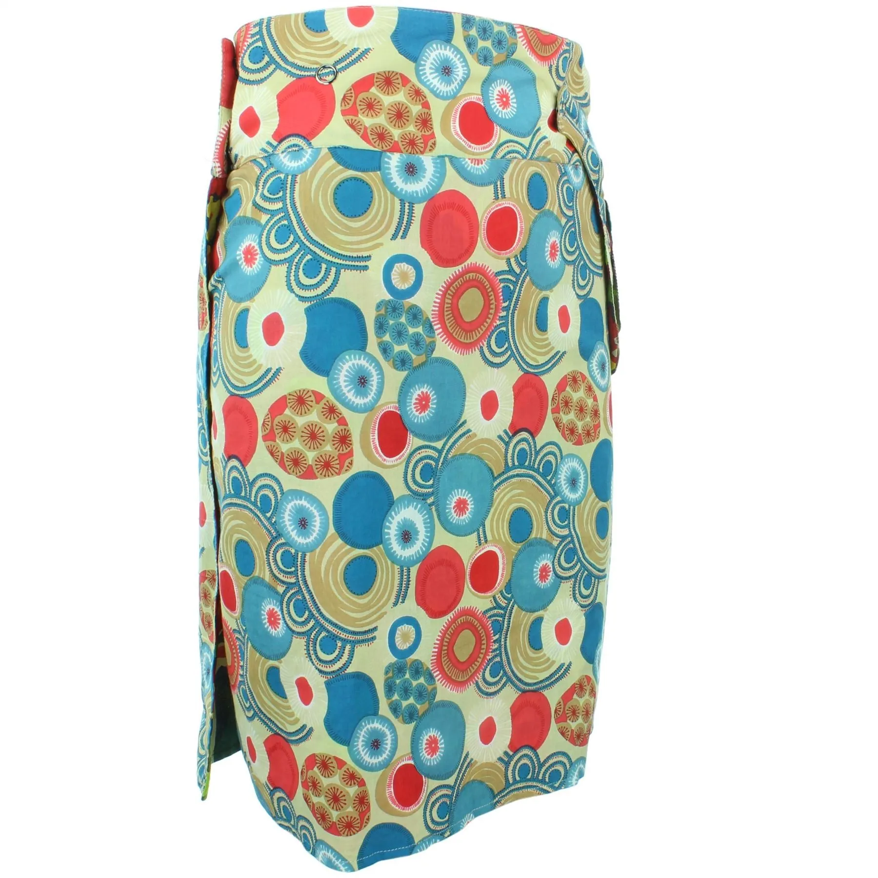 Reversible Popper Wrap Knee Length Skirt - Abstract Floral / Swirls & Spheres