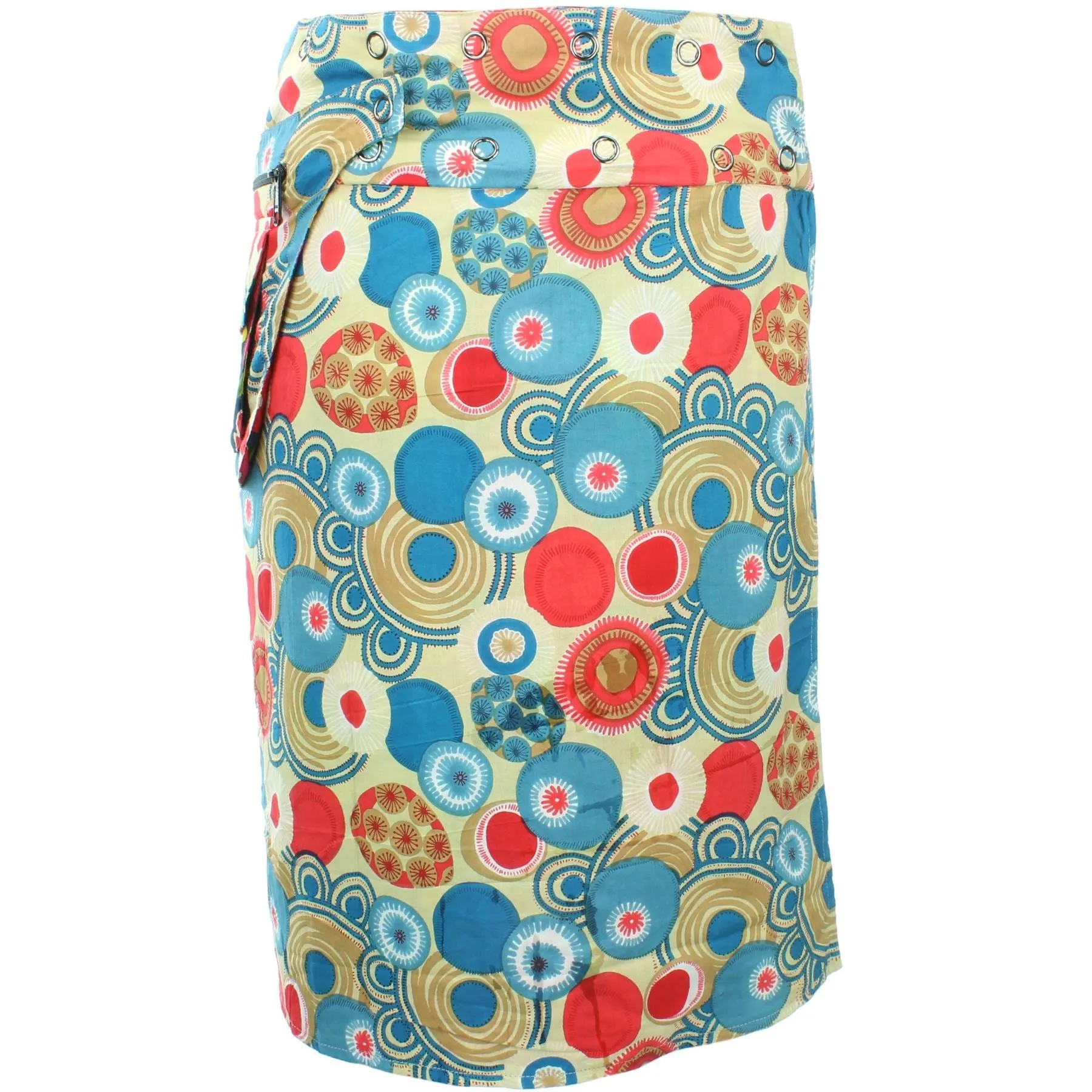 Reversible Popper Wrap Knee Length Skirt - Abstract Floral / Swirls & Spheres