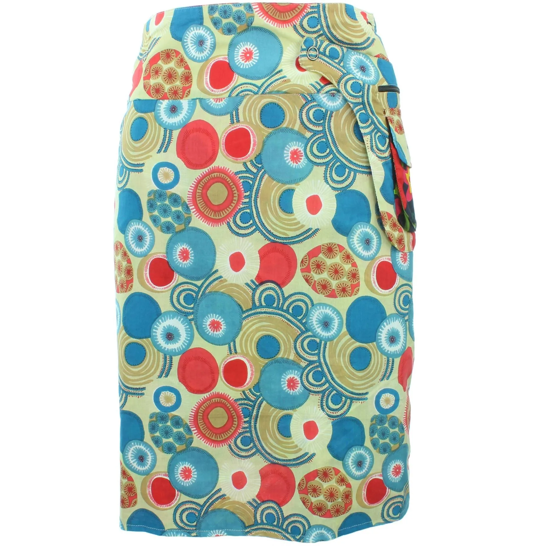 Reversible Popper Wrap Knee Length Skirt - Abstract Floral / Swirls & Spheres