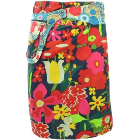 Reversible Popper Wrap Knee Length Skirt - Abstract Floral / Swirls & Spheres