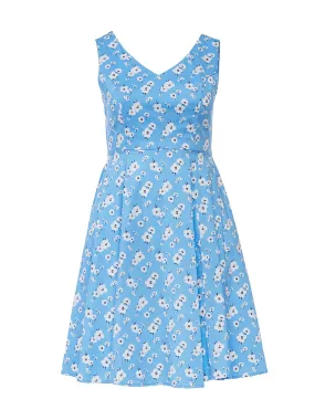 Sky Blue Floral Fit-And-Flare Dress